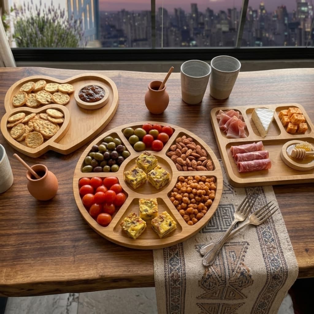 Petisqueira Bandeja Tabua Com Divisórias P/ Petiscos Gourmet Aperitivo Frios Em Madeira