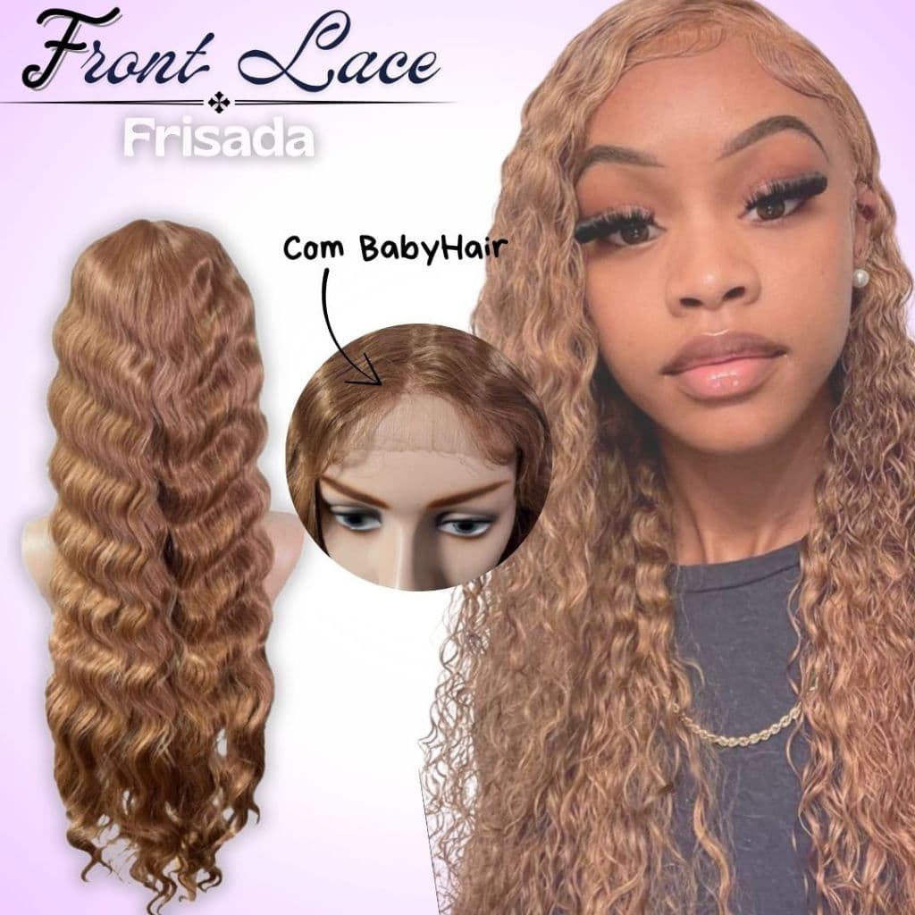 PERUCA FRONT LACE FRISADA COM BABY HAIR 60CM - IDÊNTICA AO HUMANO - FÁCIL COLOCAÇÃO - COM PENTES INTERNOS