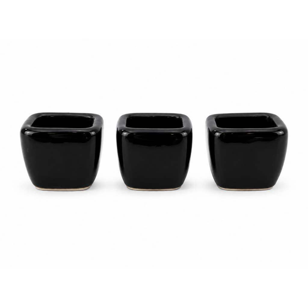 Kit 3 vasos suculenta decorativos de cerâmica com plantas artificiais cor preto luxo e moderno