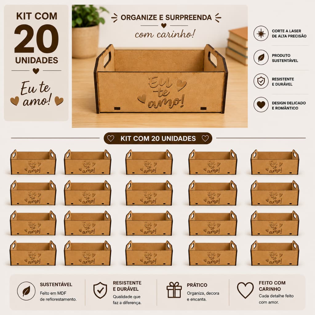 Kit 20 Caixote Eu Te Amo Mdf Decoração Presente Dia dos Namorados Lembrancinha Decorativa