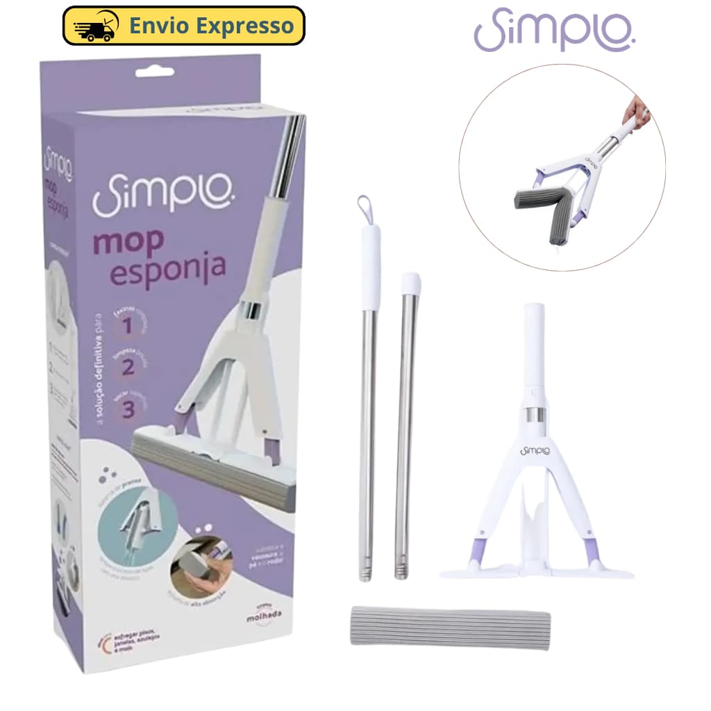 Mop com Refil Espuma Esponja de Pva Sistema de Prensa Simplo - Mop Esponja