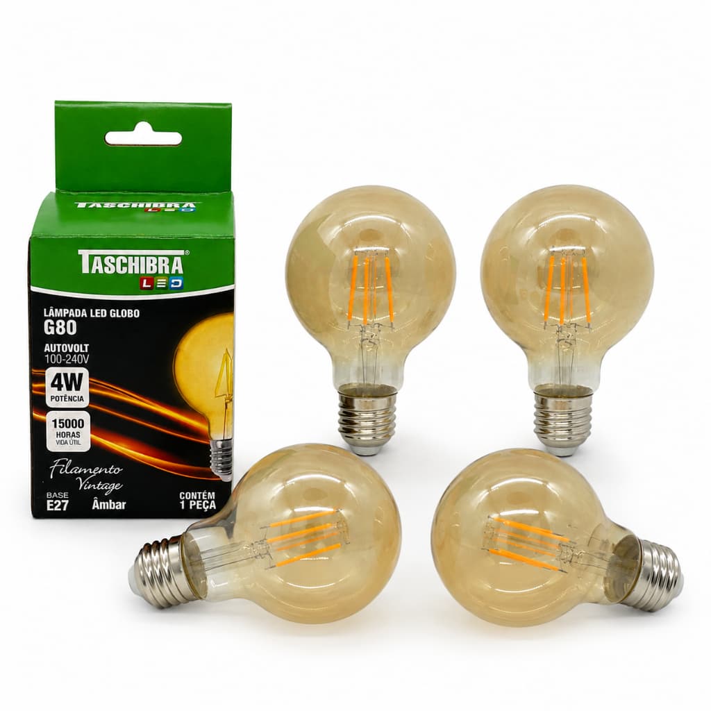 Lampada De Led Globo G80 4w Luz Amarela Filamento Retro KIT 4 Pç