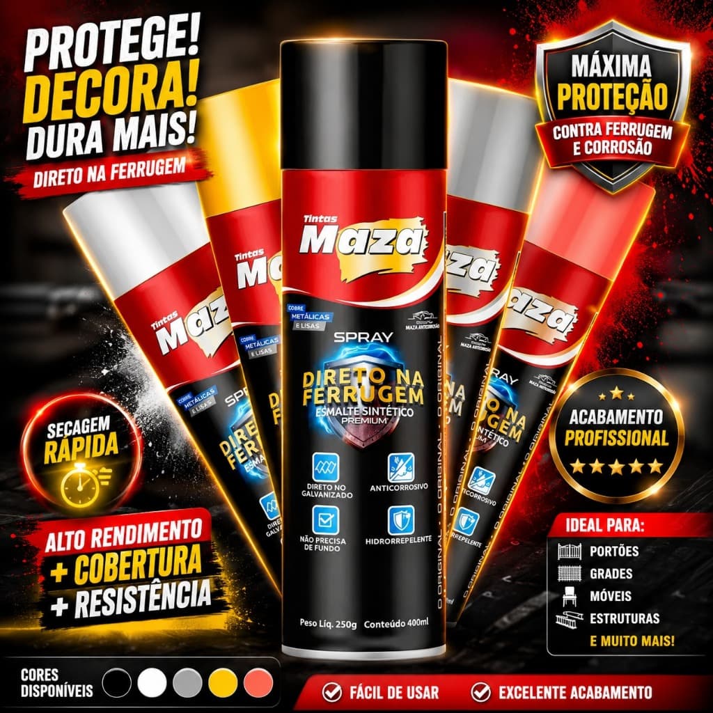 Spray Direto na Ferrugem Maza 400ml - Todas as Cores Disponiveis