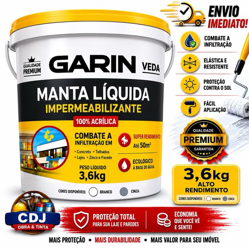 Manta Líquida Impermeabilizante 3,6kg Garin Veda Para Laje Telhado Parede Branco Cinza