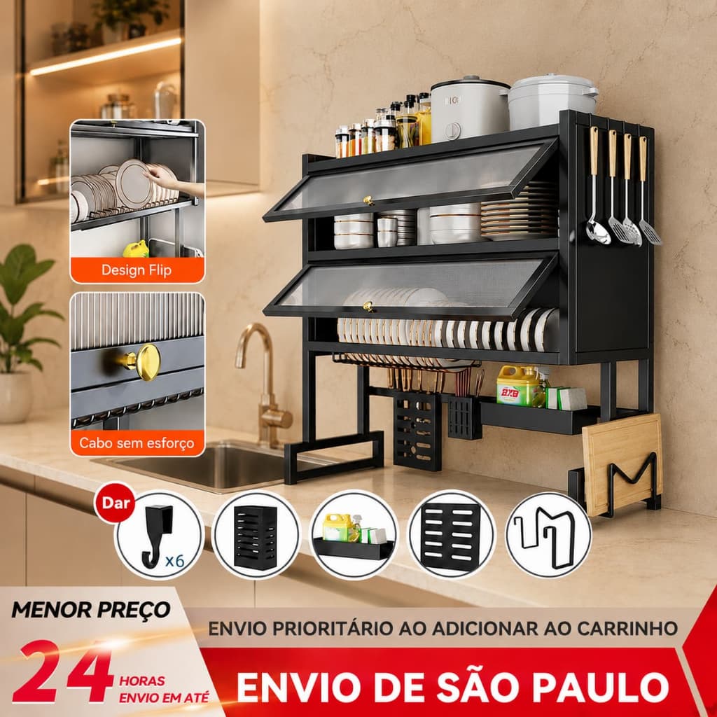 BAIERDI Suporte Escorredor de Louça 2/3 Níveis Suspenso Multitamanho Organizador para Cozinha