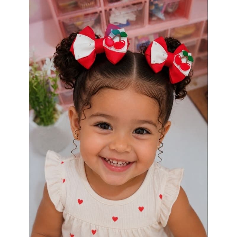 Laço de cabelo infantil /presilha de cabelo cereja /laço infantil menina/acessório de cabelo infantil tema cereja