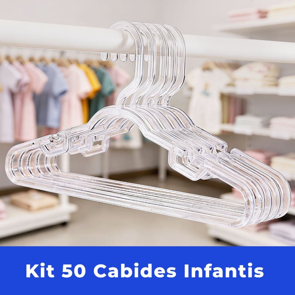 Cabides Infantis Reforçado 8mm Acrílico Transparente Resistente - 50 Unidades