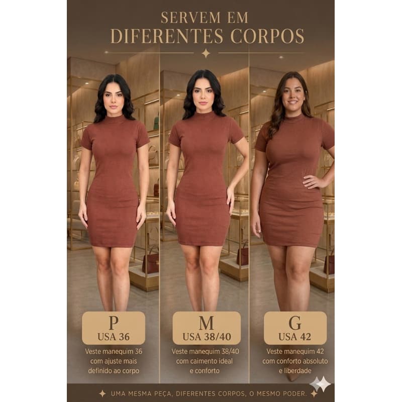 Vestido Feminino Canelado Premium Gola Alta Justo Curto Elegante