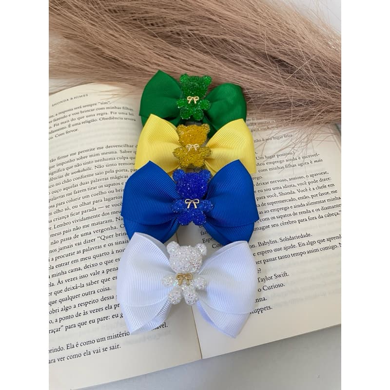 Laços de cabelo infantil, com ursinho, cores diversas, infantil com ursinho de strass laço de cabelo para menina