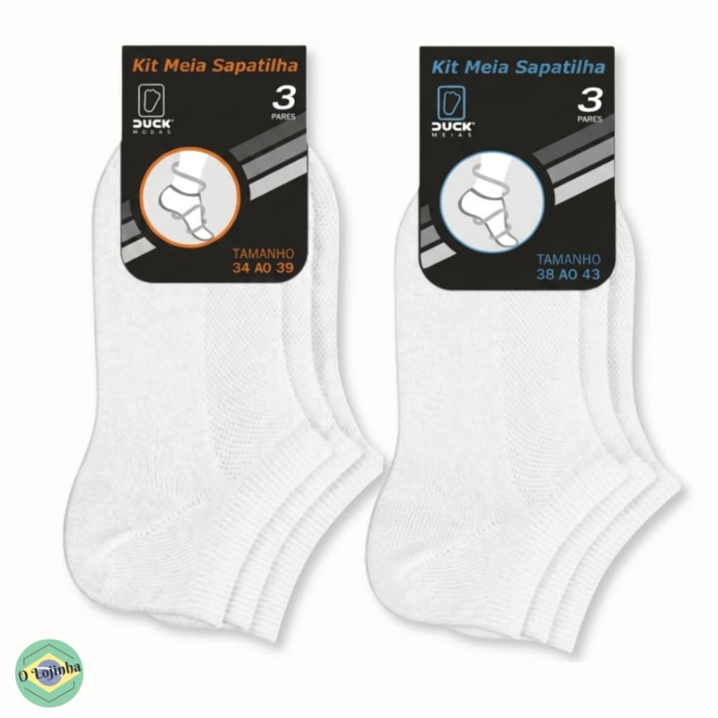 Kit Meia Sapatilha Algodão Poliamida Unissex - Kit com 3 pares - Duck