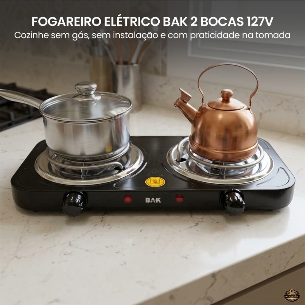 Fogão Elétrico 127V Portátil 2 Bocas  2000W Cozinha Kitnet Apartamento Camping Sem Gás Bancada