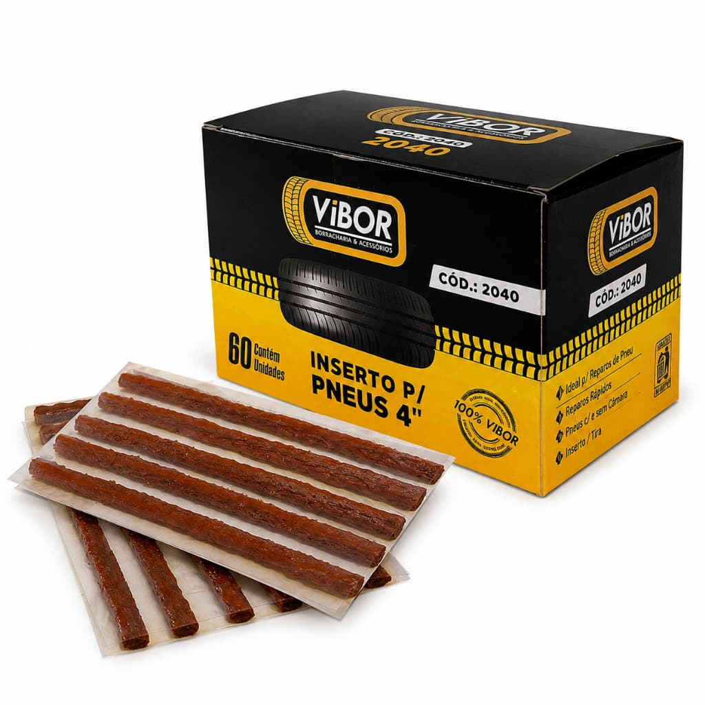 Refil para Remendo de Pneu Macarrão 4" x 6 mm – Caixa com 60 Peças, Vibor