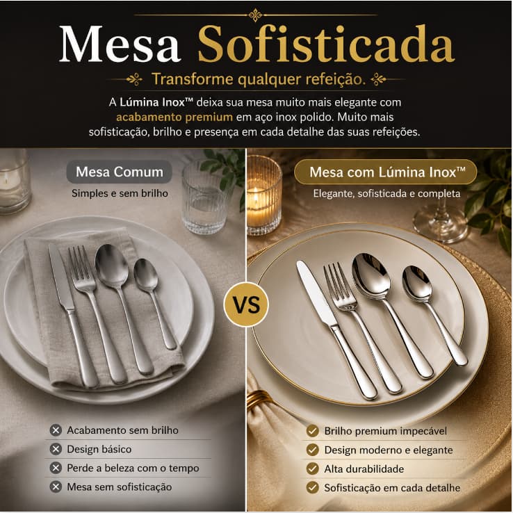 Conjunto Talheres Lúmina Inox™ 24 Peças Aço Inox Premium Mesa Posta Elegante