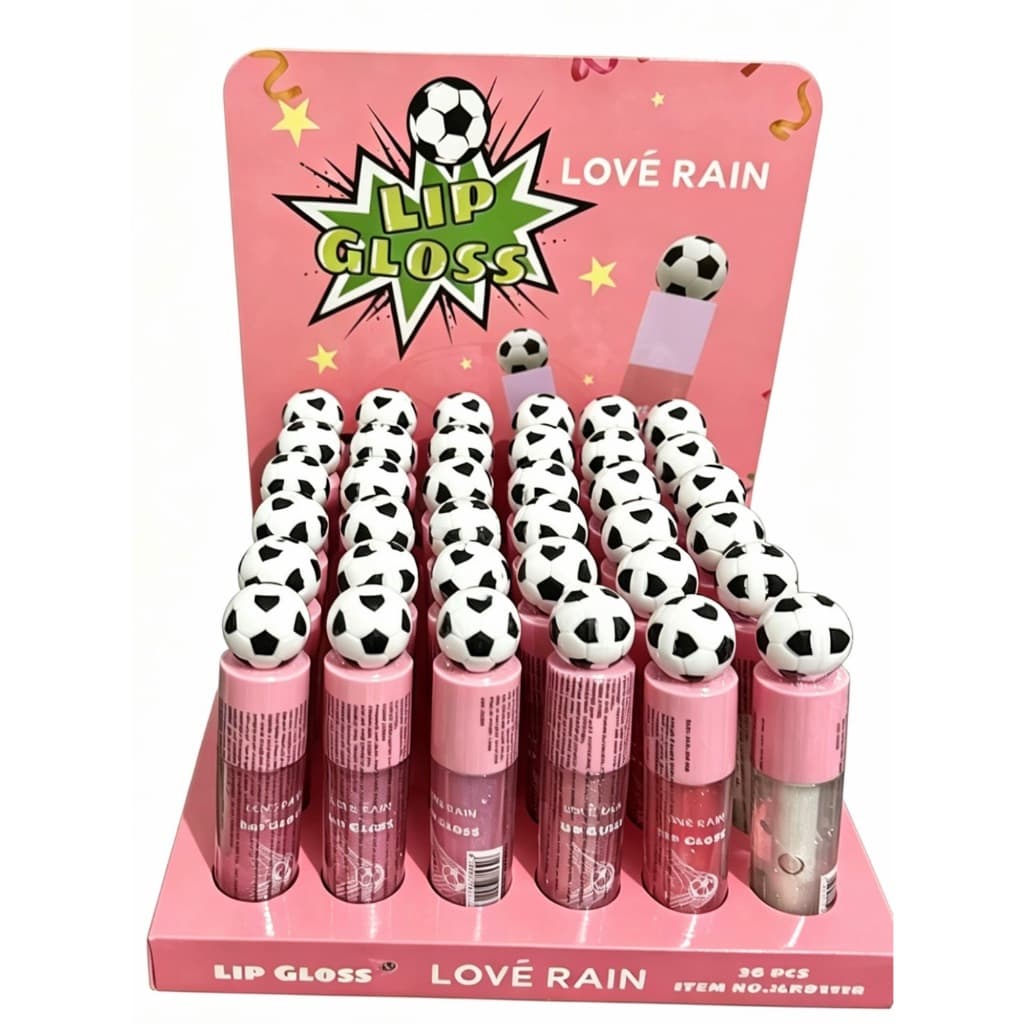 Gloss Labial LOVE RAIN Futebol | 6 Cores com Brilho, Efeito Lábios de Vidro