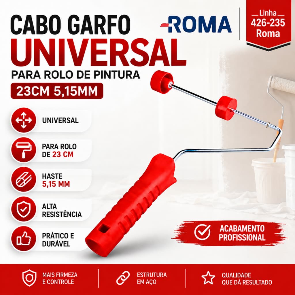Cabo Garfo Universal Para Rolo De Pintura 23CM 5,15MM Linha 426-235 Roma