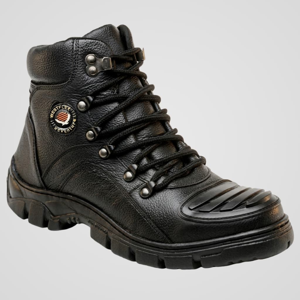 Bota Coturno Masculino Couro Legítimo Cano Baixo Bico Emborrachado Motociclista Segurança Trabalho