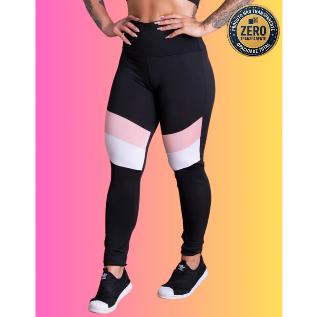 Calça Legging Feminina Cintura Alta Fitness Com Detalhe Recorte Academia RIQ Modas