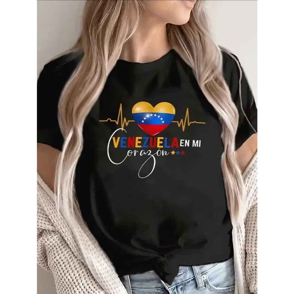 Camiseta Feminina Algodão100% Estampa Venezuela En Mi Corazón