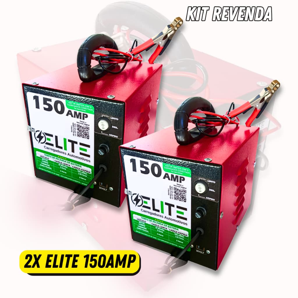Kit 2 Carregador de bateria 12V 12Ah Elite Revenda Atacado Bivolt Carga Lenta Rápida Turbo Ventilação
