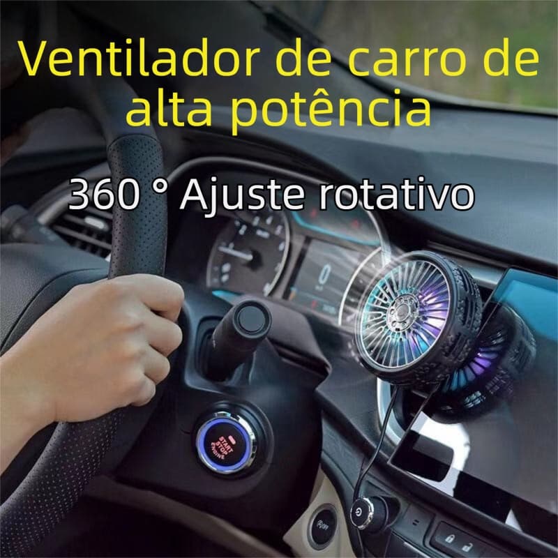 Ventoinha Automotiva Silenciosa com Aromatizante | 360° Rotativa + Luz LED + 3 Níveis de Vento