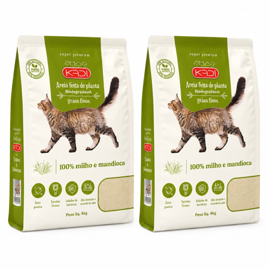 Kit 02 unidades Areia Biodegradável Kadi Grãos Finos 4Kg