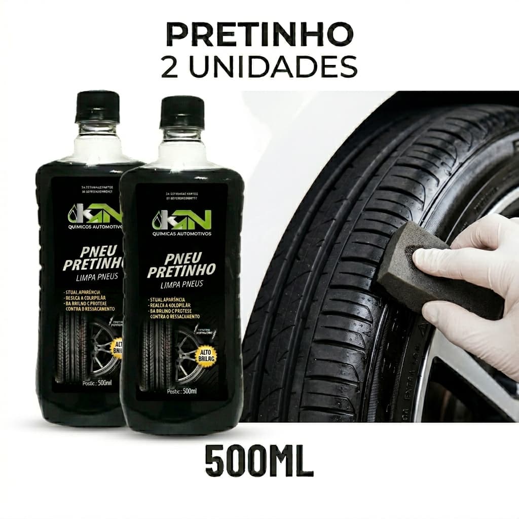 KIT 2 Pretinho Limpa Pneu automotivo KN 500ml Brilho iIntenso roda de carro moto caminhão