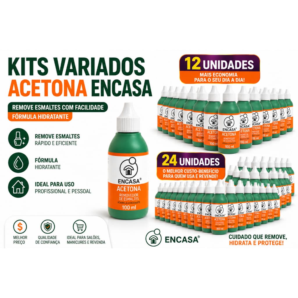 Removedor de esmalte encasa 100ml kit com até 24 unidades fórmula hidratante