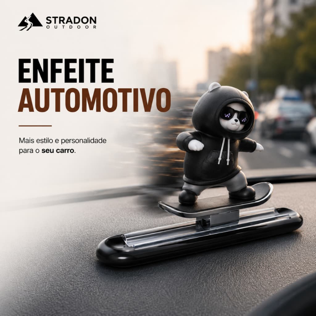 Decoração Automotivo Urso Skatista Boneco Deslizante para Painel de Carro