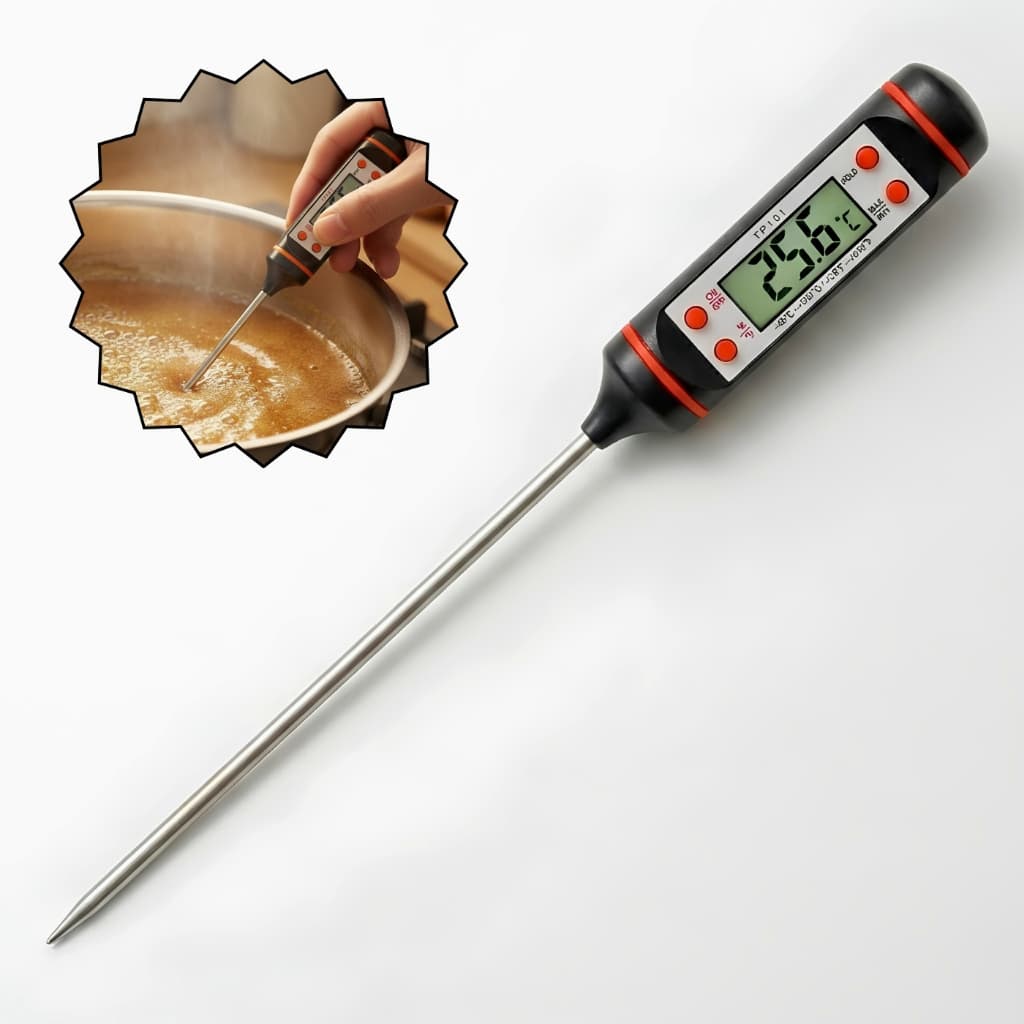 Termômetro Digital/medidor temperatura p/ culinária, cozinha, metal, inox, 24cm, gastronomia, comida