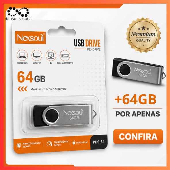 Pen Drive Transfere Armazena e Compartilha Dados USB 2,0 Musica Fotos Arquivos Kapbom/Nexsoul