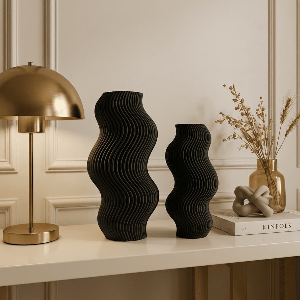 Kit 2 Vaso Decorativo Ondulado Moderno para Sala Aparador Rack Escritório