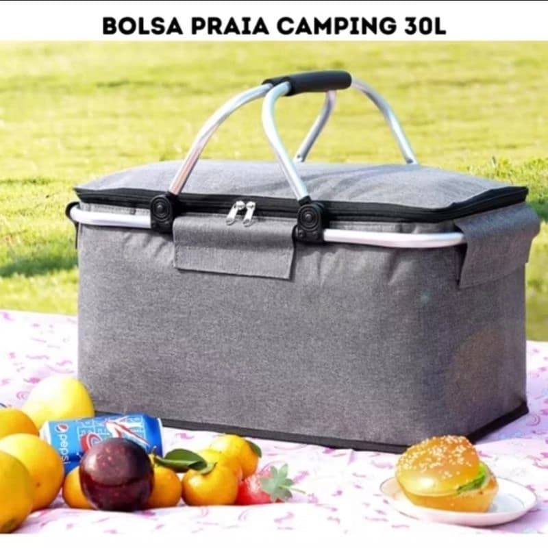 Cesta Térmica Piquenique dobrável com Alça Premium Bolsa Praia Camping 30 Litros Tecido Térmico oxiford 600D impermeável