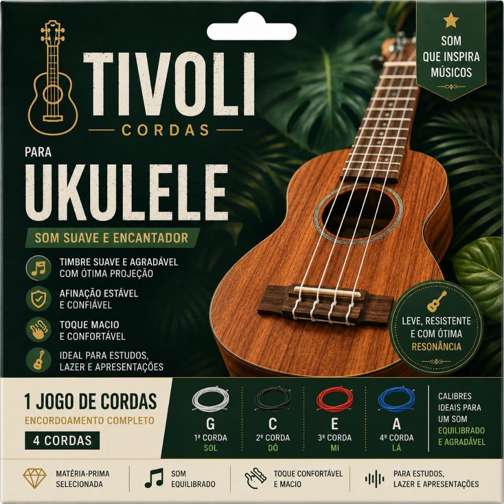 Jogo de Corda Tivoli para Ukulele - Som Suave e Afinado