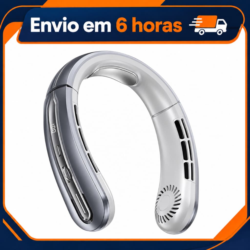 Ventilador De Pescoço Portátil Recarregável USB Com Visor Digital Mãos Livres Ergonômico