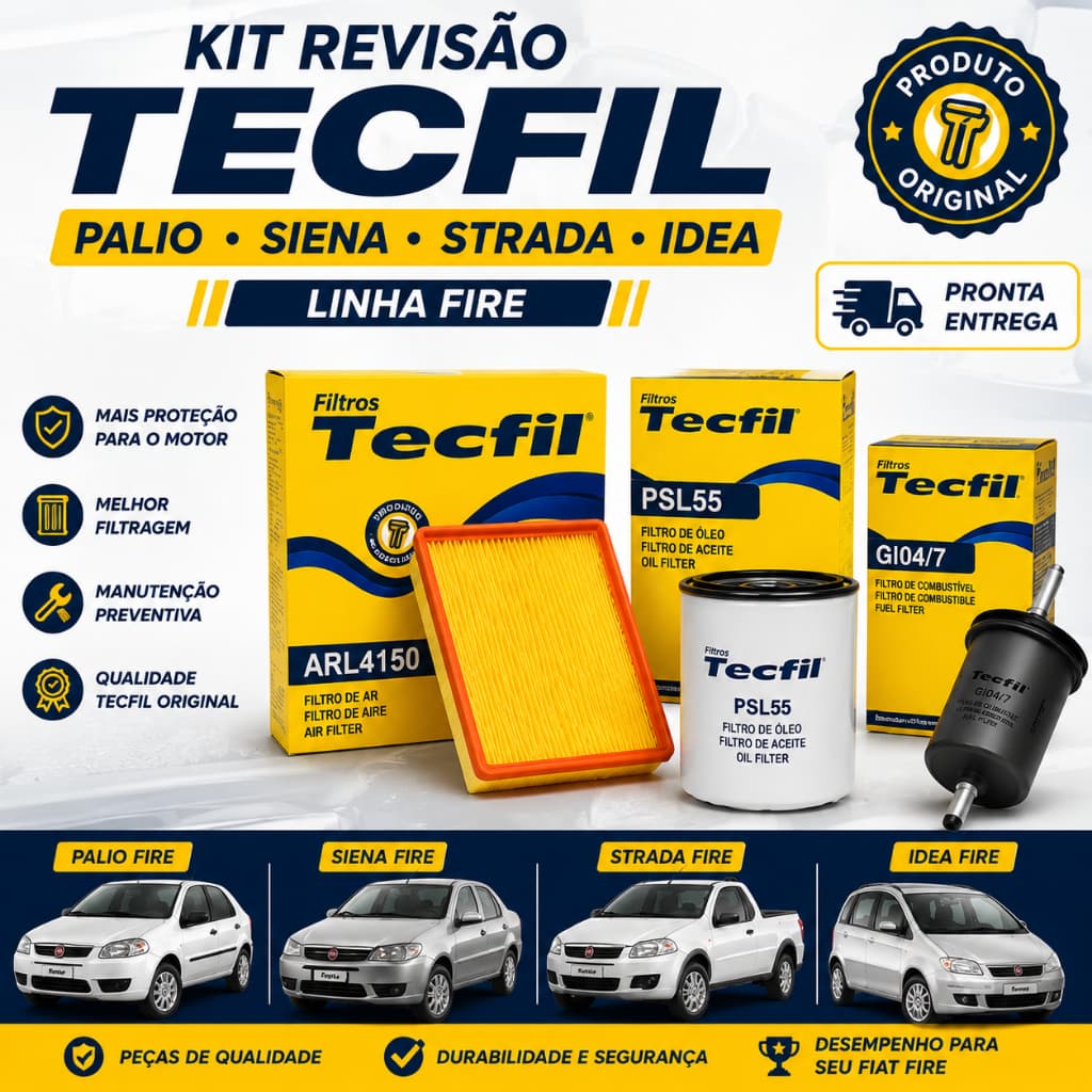 Kit Revisão Tecfil Original Fiat Palio Siena Strada Idea Fire Filtro Ar Óleo Combustível Completo