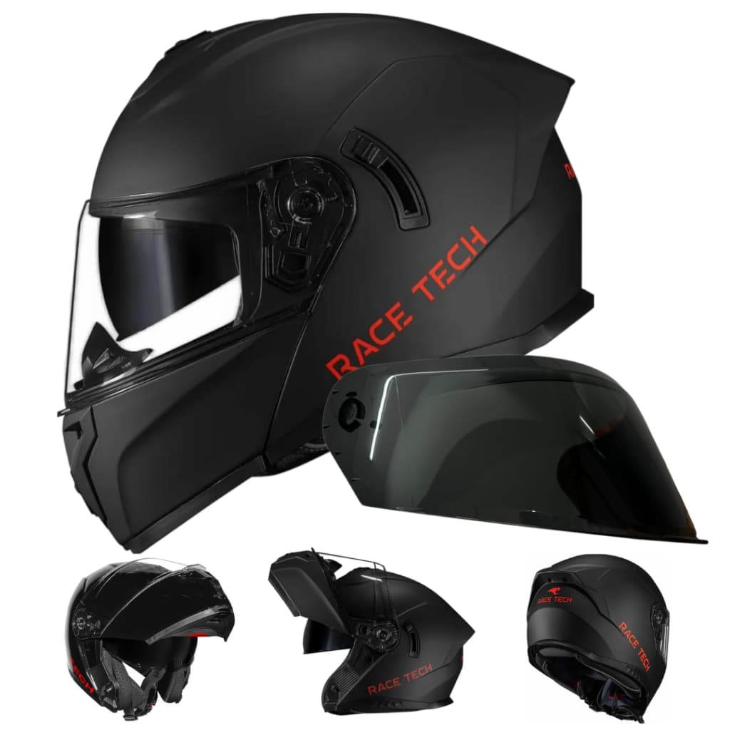 CAPACETE RACE TECH SIGNAL ARTICULADO BARATO PRETO ROBOCOP ÓCULOS INTERNO + VISEIRA FUME E CRISTAL