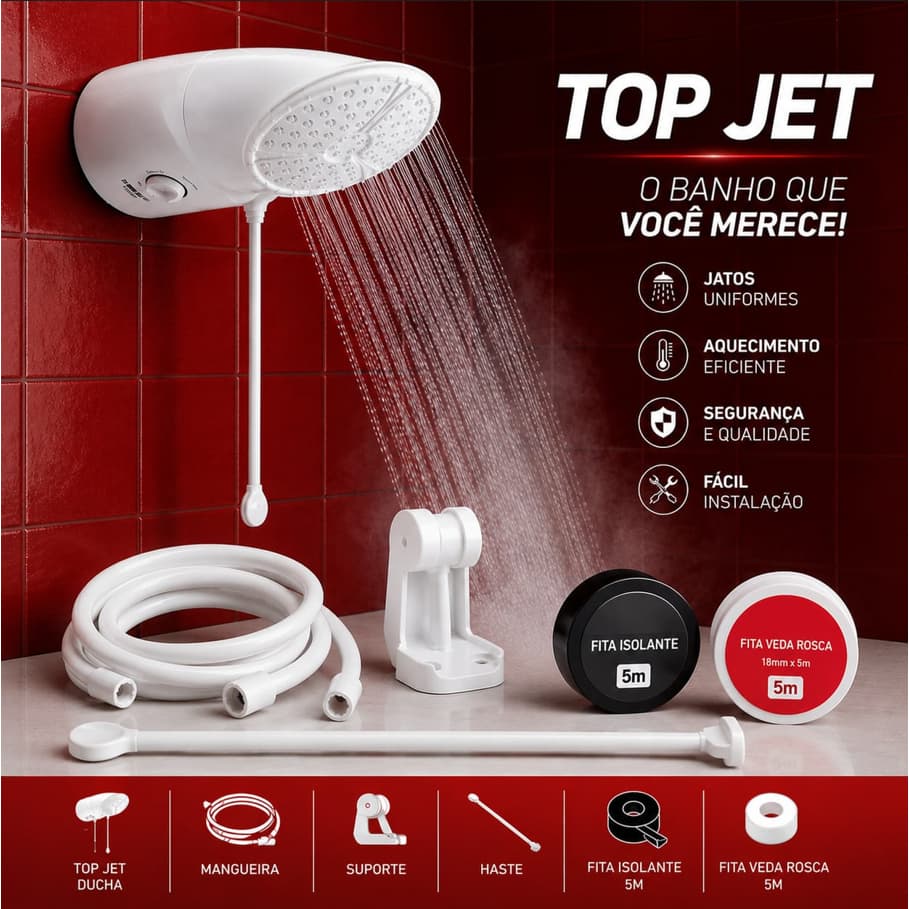 Chuveiro ducha Top jet Kit Combo  com fita Isolante e Veda Rosca 5 metros 127V ou 220V LORENZETTI