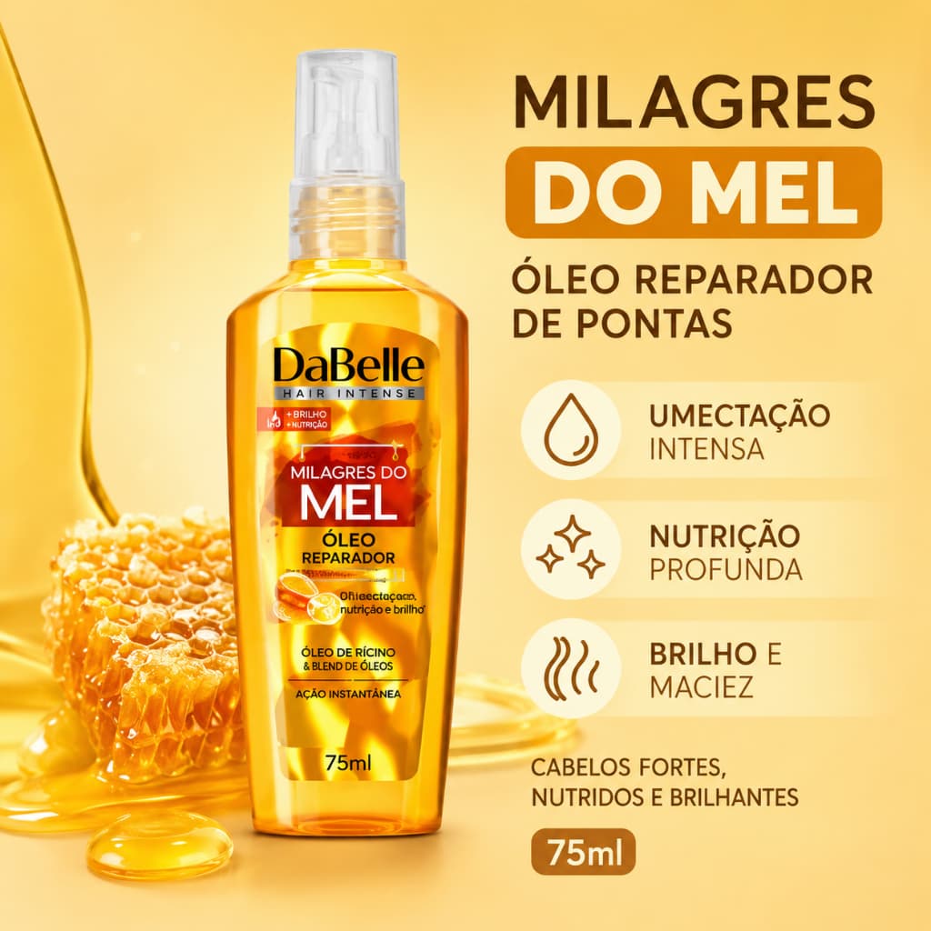 Óleo Para Cabelo Reparador de Pontas Milagres do Mel Dabelle Umectação 75ml