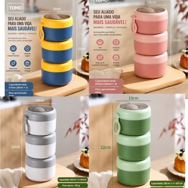 Marmita Inox / Copo Térmico  para aveia bloqueio de temperatura e reservação  Salada  fruta Iogurte e Sop com Colhe 3S