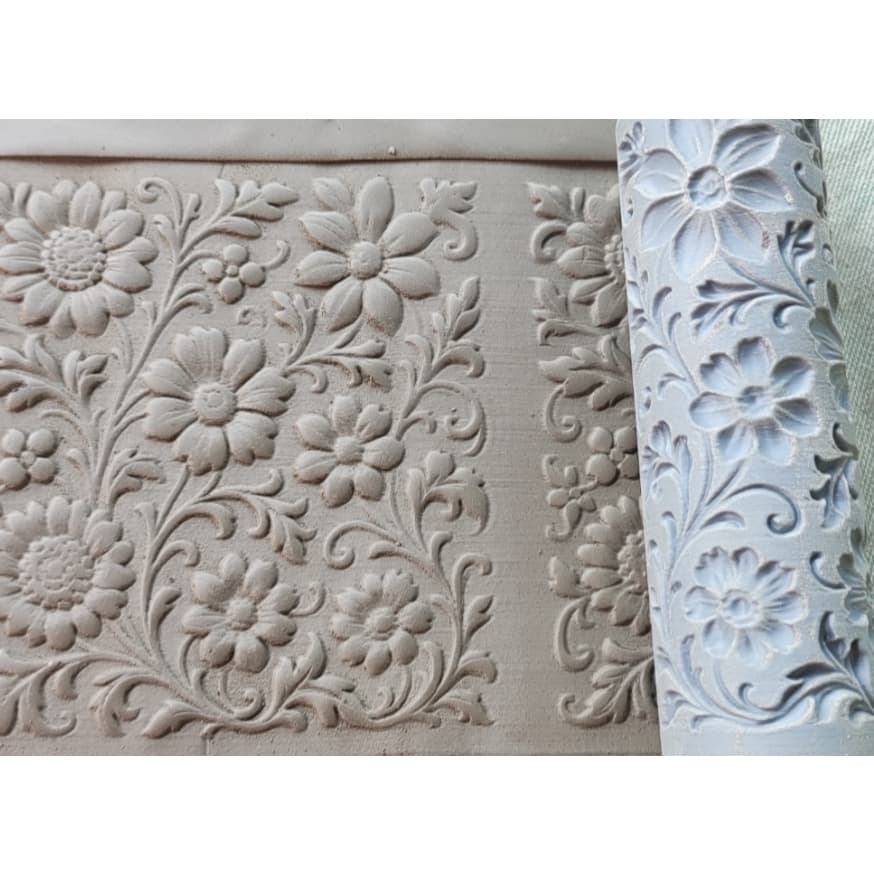 Rolo Texturizador Floral para Argila e Cerâmica | Alto Relevo para Artesanato e Biscuit