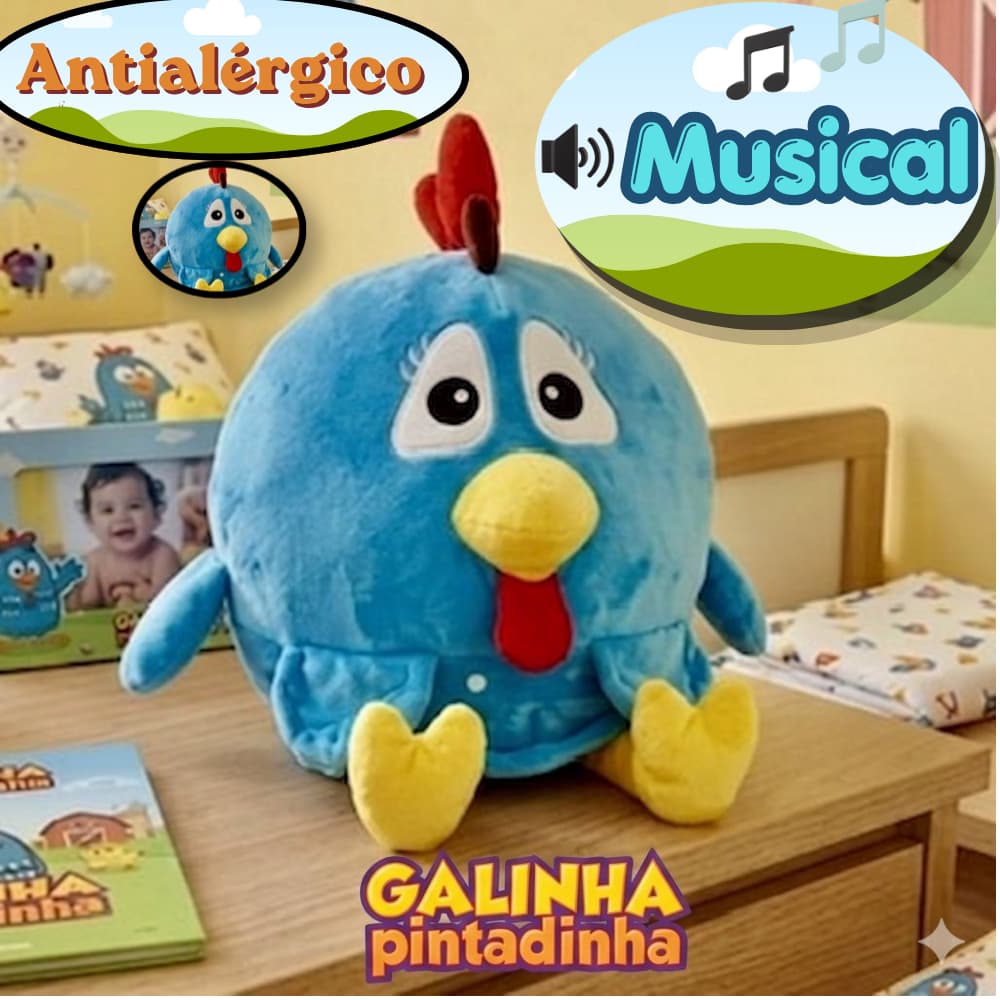 Pelúcia Galinha Pintadinha Musical - Antialérgico - Brinquedo Para Bebê.