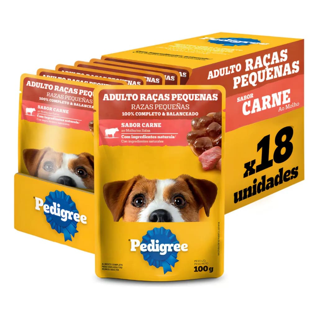 Pedigree Sachê Cães Adultos Raças Pequenas Carne ou Frango ao Molho 100g Ração Úmida Kit Econômico