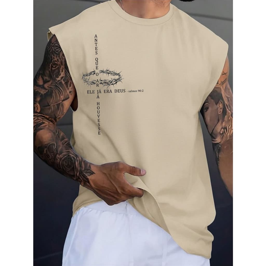 Regata Machão Masculina Algodão Camisa Religiosa Lançamento Estampa Antes que o Ar Ele Já Era Deus