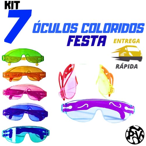 Kit 7 Óculos Coloridos Verão Sem Grau Lembrancinha Festa Infantil Casamento Formatura Balada