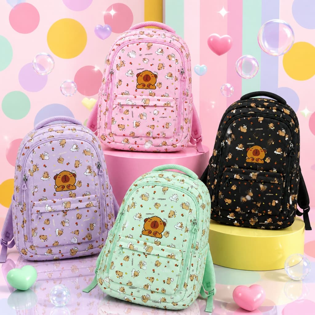 Mochila De Capivara Preta Feminina Escolar Capibara Capybara Grande Resistente Vários Bolsos
