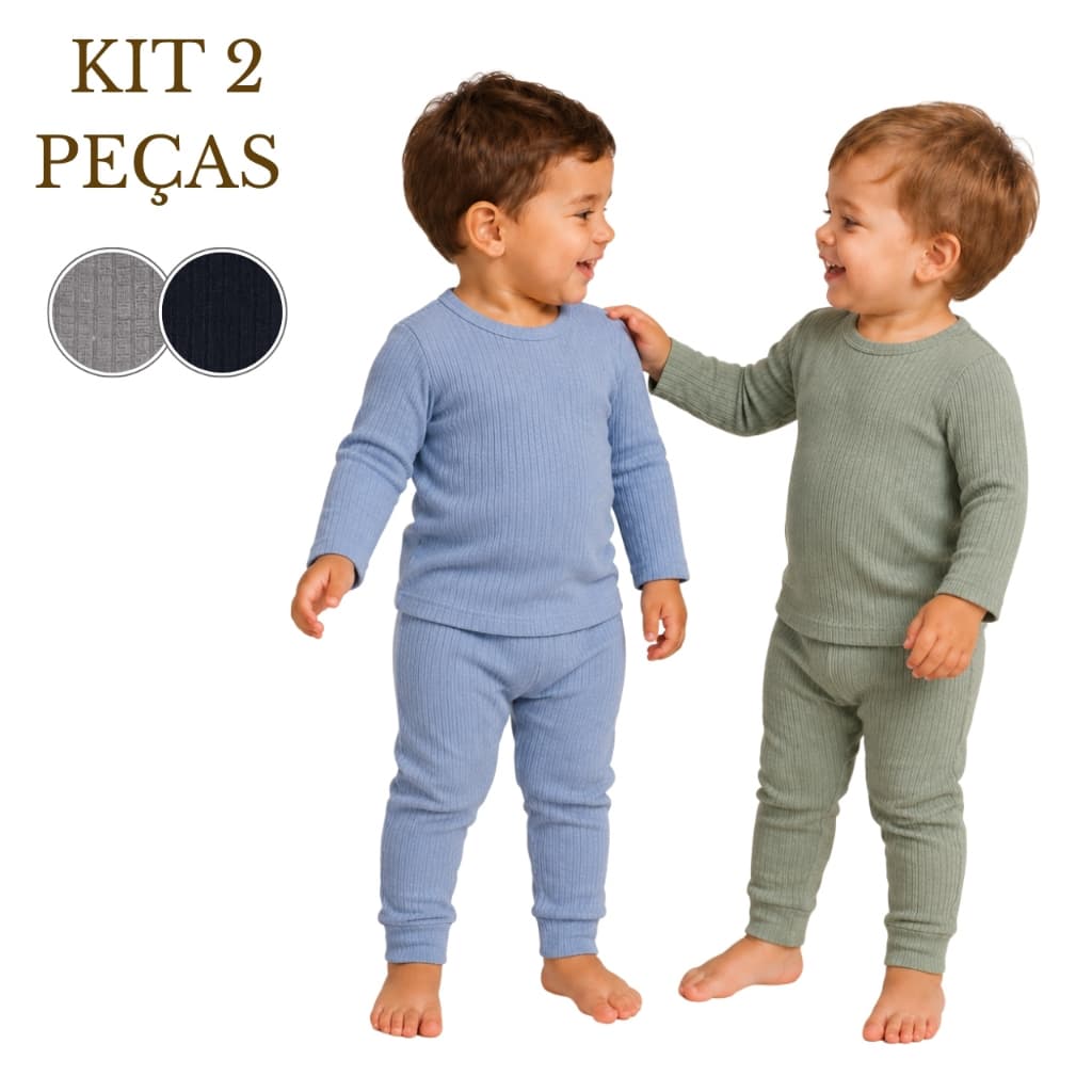 Kit 4 Peças Infantil Blusa Manga Longa Gola Redonda Com Calça Punho Ribana Masculino Quente  Inverno