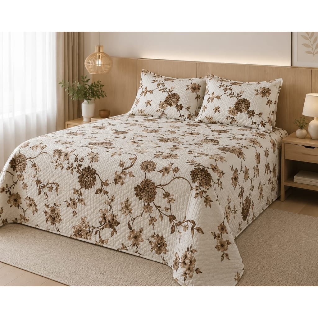 Kit Cobre Leito Queen Piquet Floral Premium 3 Peças Casal Luxo Elegante Confortável