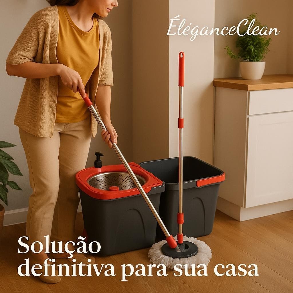Mop Giratório 360° com Balde Duplo Aço Inox Facilita Limpeza