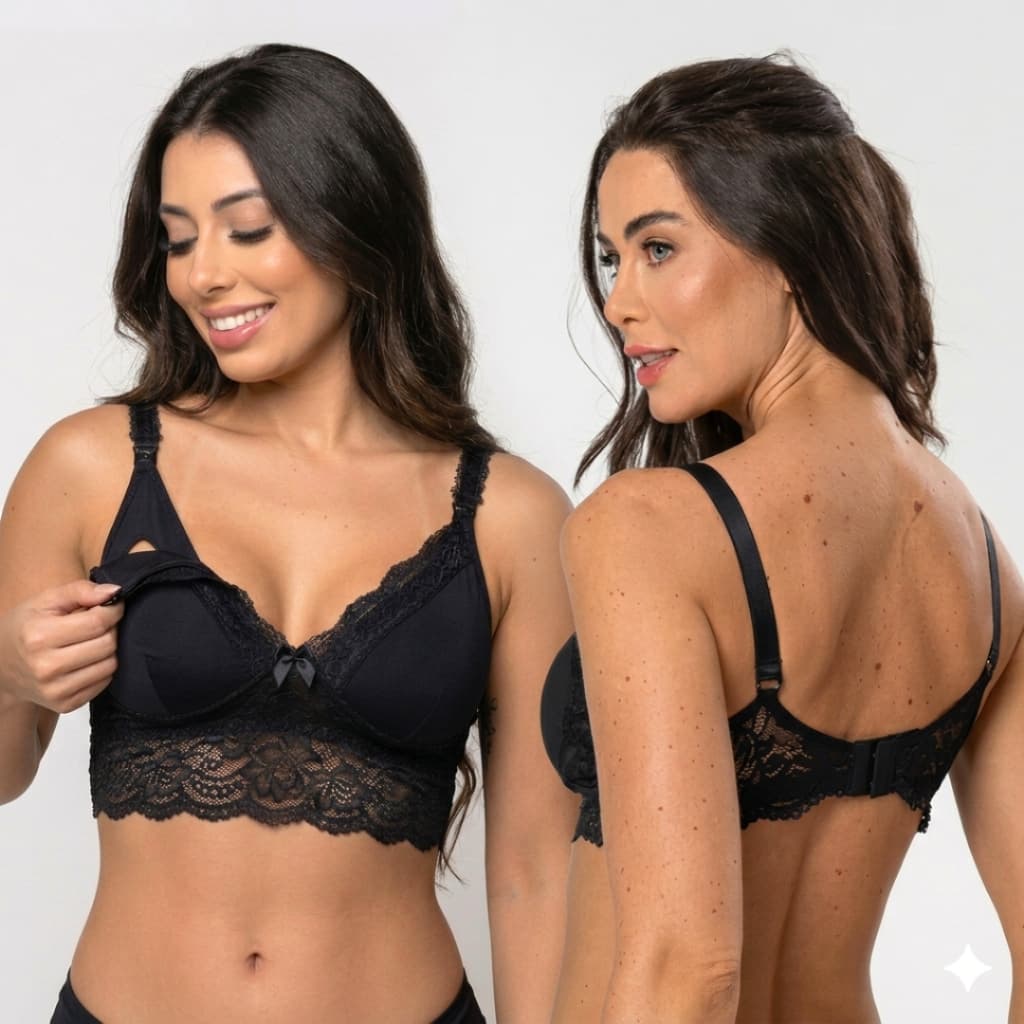 Kit 2 Sutiãs Amamentação Abre Fácil c/ Bojo Soft Confortável Rendado Molinho Sensual sutiã Gestante