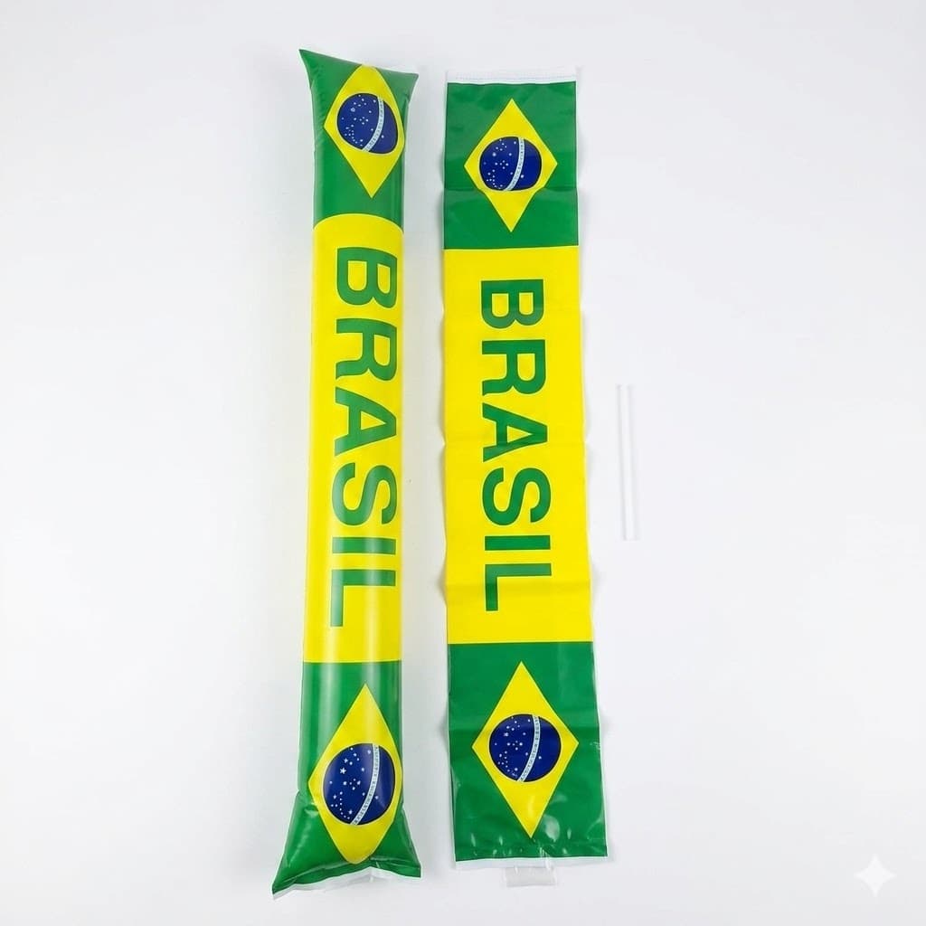 Bastão Batedor Inflável do Brasil – Kit com 2 Unidades + Canudo